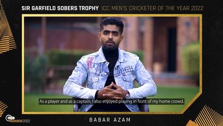 Babar Azam accepts the Sir Garfield Sobers Trophy for ICC Men’s Cricketer of the Year 2022