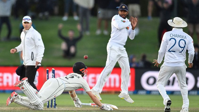 A desperate Kane Williamson just manages to make his ground off the final ball of the match