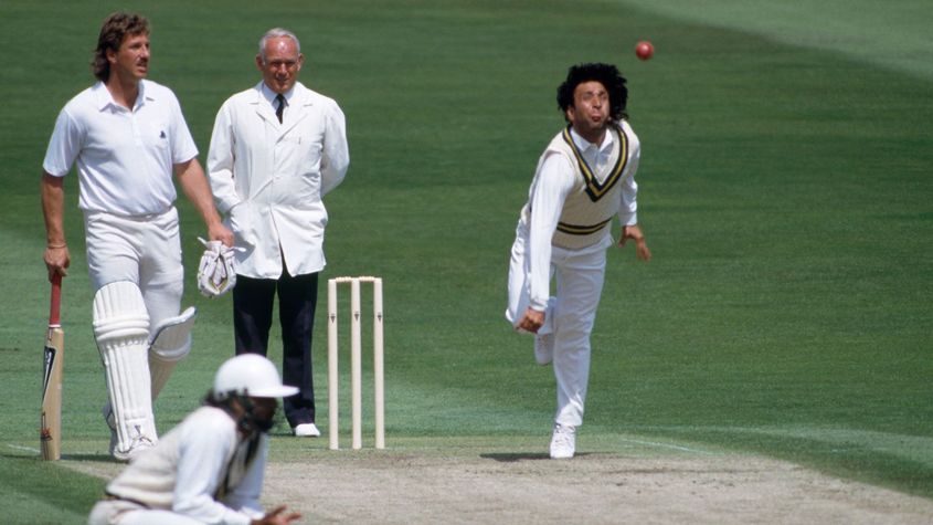 Qadir bowling against England at Headingley in 1987