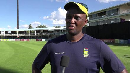 Hilton Moreeng speaks after the first ODI against India Women