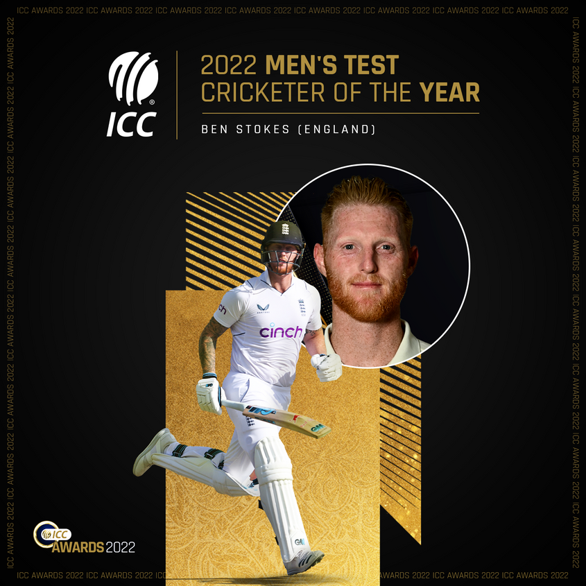 England's Ben Stokes is the recipient of ICC Men's Test Cricketer of the Year 2022