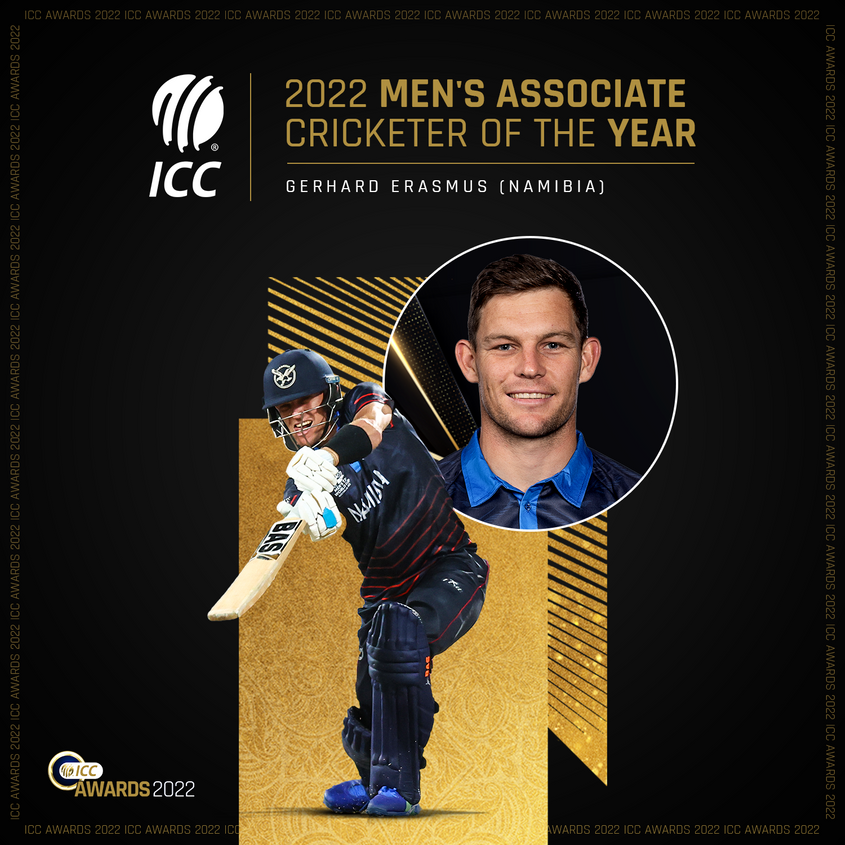 Namibia captain Gerhard Erasmus is the ICC Men's Associate Cricketer of the Year 2022